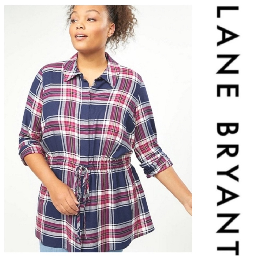 Navy & Fuchsia Plaid Drawstring Waist Tunic Size 26/28